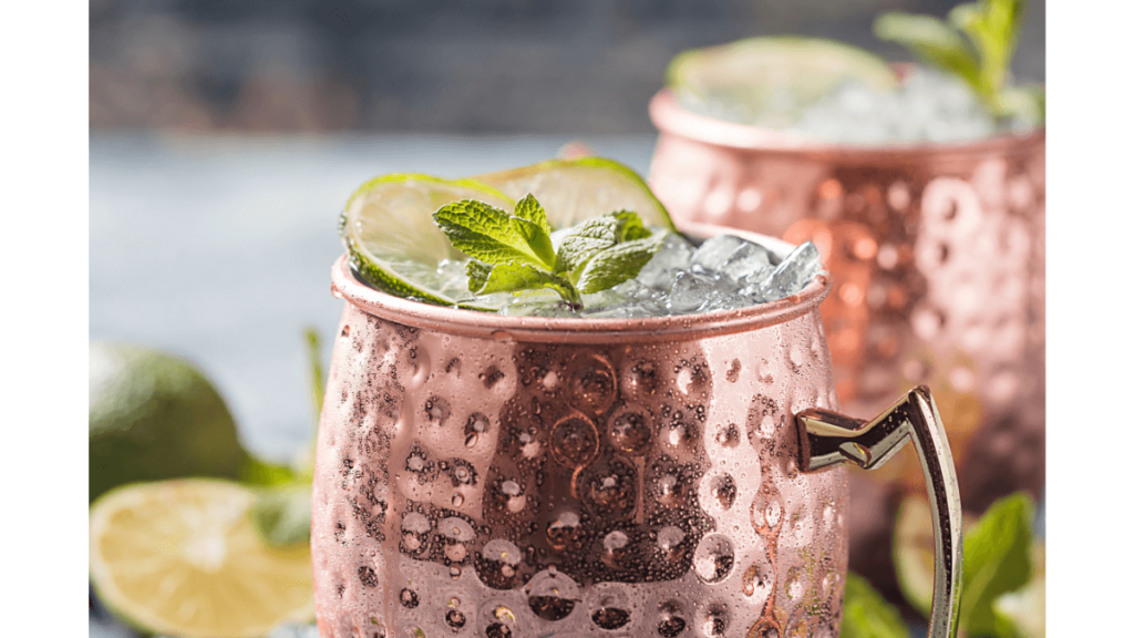 Non-alcoholic Moscow Mule garnished with lime and mint