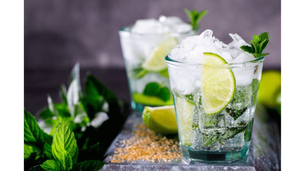 Virgin mojito garnished with lime and mint